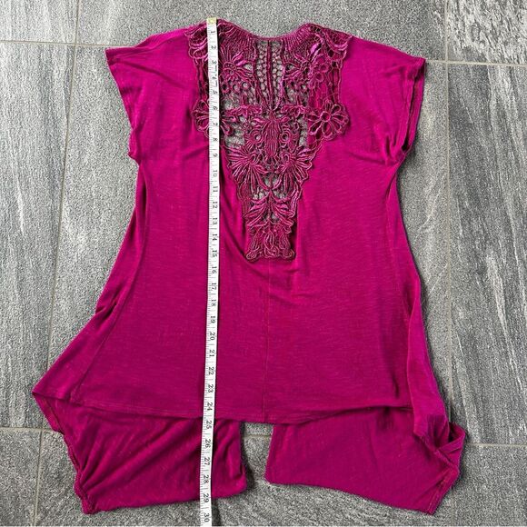 EUC Eyelash Couture Short Cap Sleeve Open Cardigan Pockets Lace Back Cut Out S - Picture 11 of 14